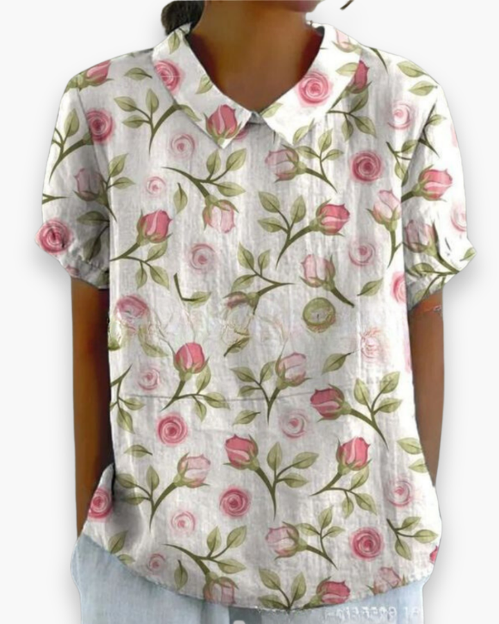 Losvallende dames blouse met bloemenprint, comfortabel en luchtig voor een ontspannen zomerdag.