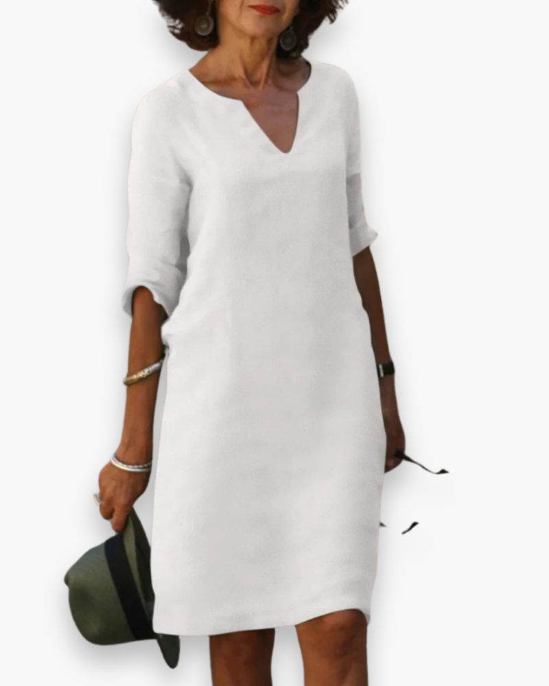 Tijdloze casual zomerjurk voor dames, met V-hals en halflange mouw, biedt ultiem comfort en stijl.