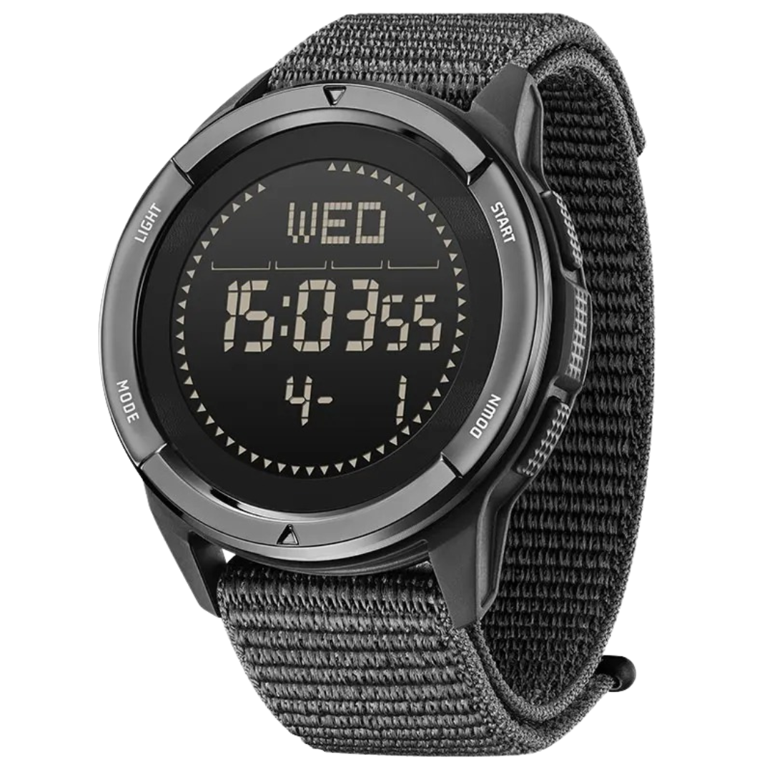 Waterdicht carbon fiber sporthorloge met fitness tracker en digitaal kompas voor buitensporten en outdoor.