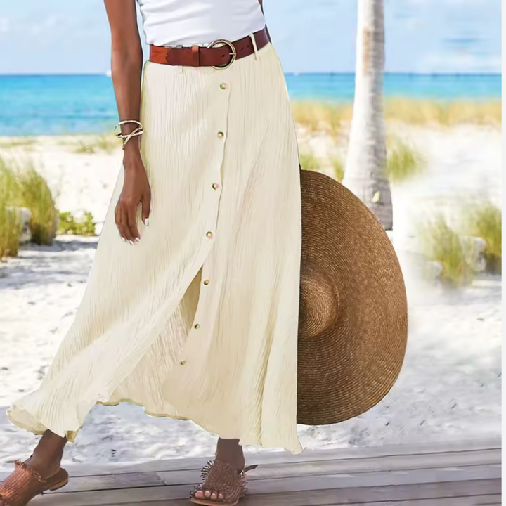 Comfortabele Hoymans A-lijn zomerrok voor dames, ideaal voor lente/zomer. Luchtig en stijlvol met knoopaccenten.
