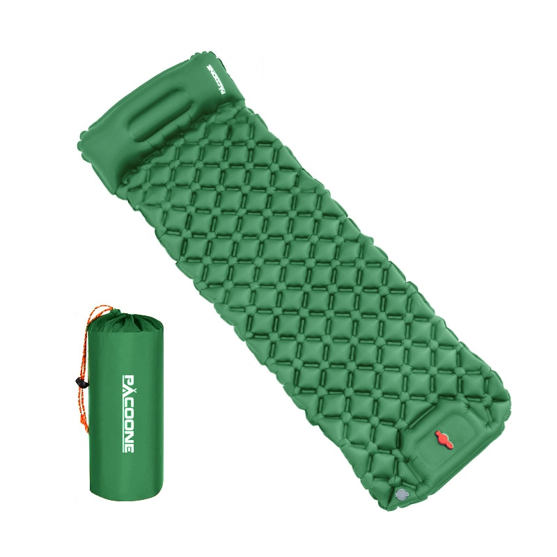 Ergonomisch comfortabel luchtbed met ingebouwd hoofdkussen; de ideale slaapmat voor ontspannen buitenreizen.