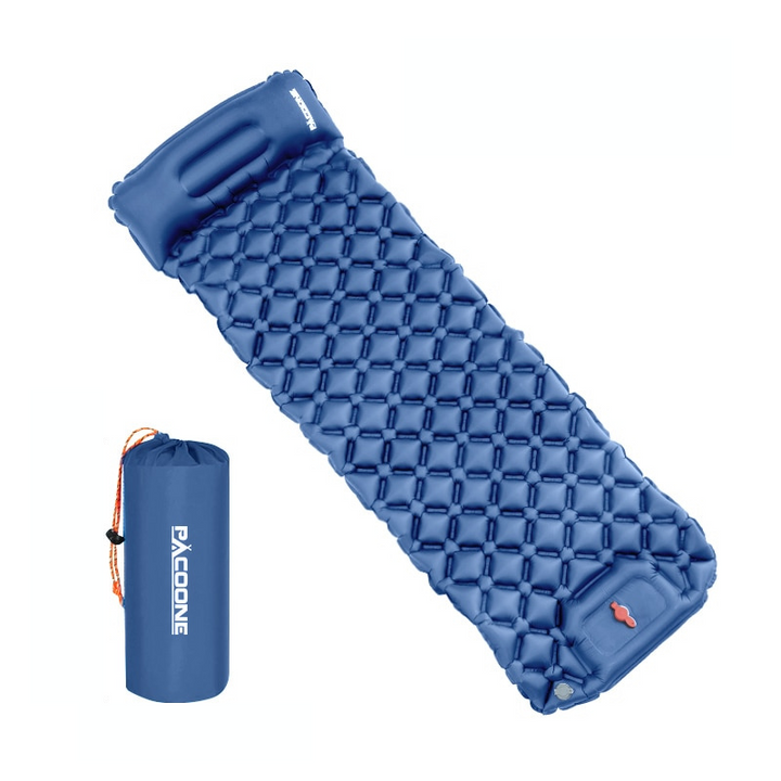 Dik opblaasbaar luchtbed met hoofdkussen voor optimale isolatie en slaapcomfort op camping of reis.