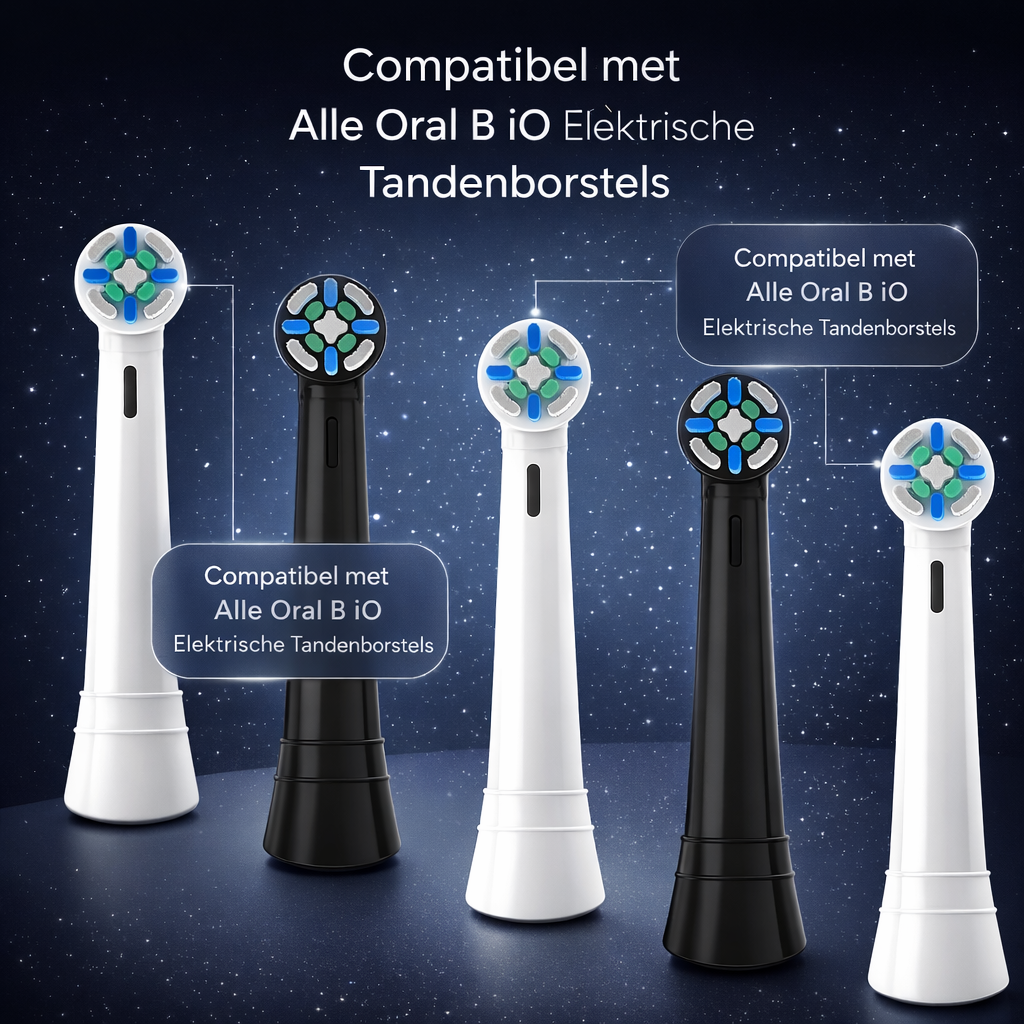Witte Oral-B iO opzetborstels, speciaal ontworpen voor een frisse en schone mond. Geschikt voor iO tandenborstels.