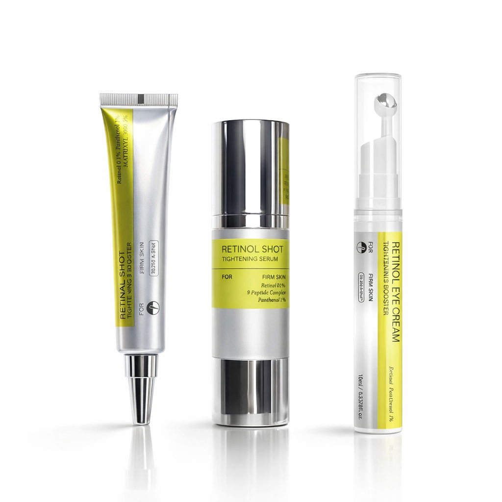Retinol gezichtsserum flesje voor anti-aging en huidversteviging, essentieel voor dagelijkse huidvernieuwing.