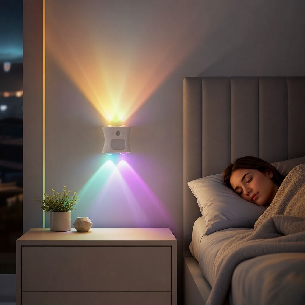 Magnetisch RGB LED nachtlampje in een kast. Met bewegingssensor voor automatische, draadloze kastverlichting.