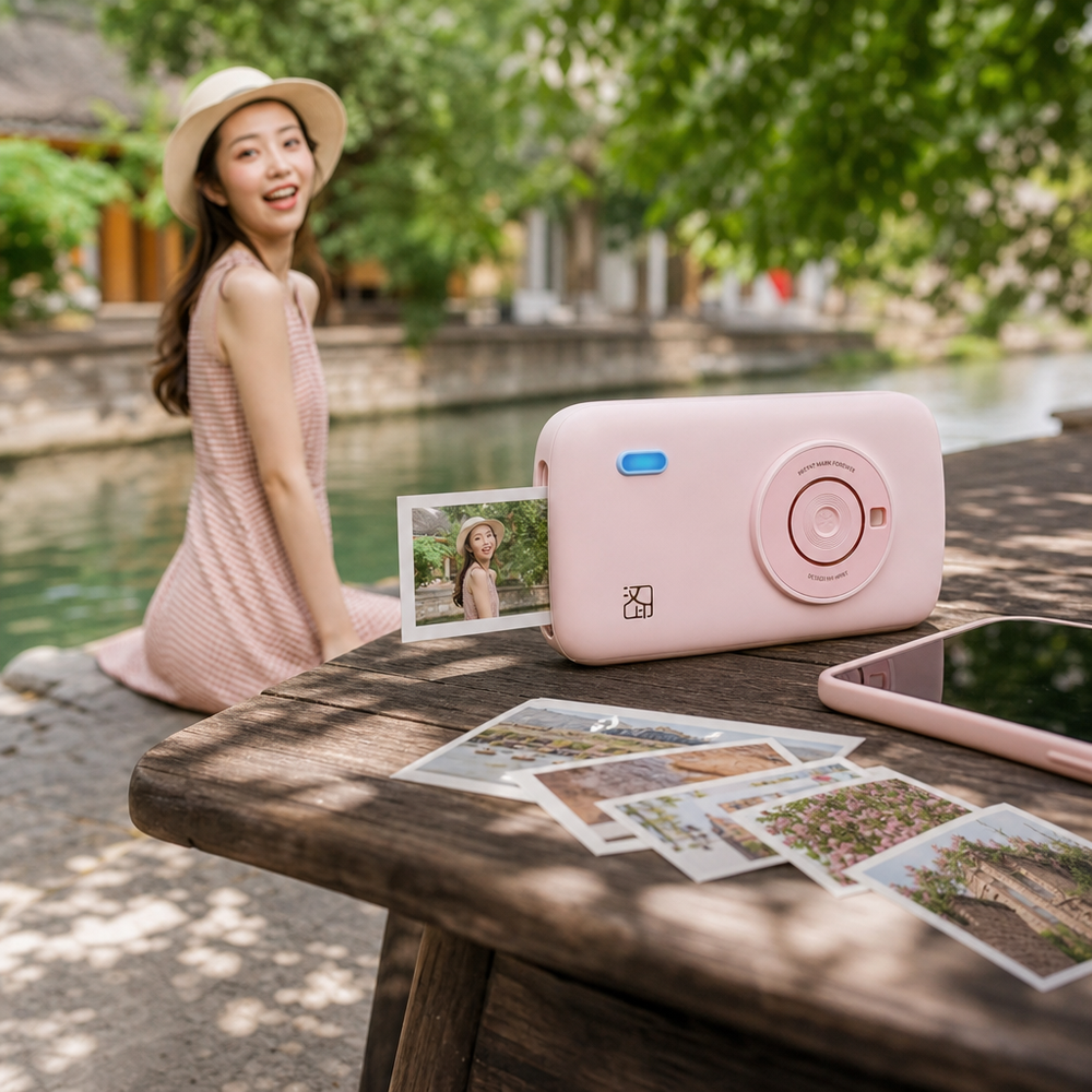 Compacte Bluetooth pocket printer voor snel en eenvoudig fotoafdrukken vanaf je smartphone, ideaal voor onderweg.