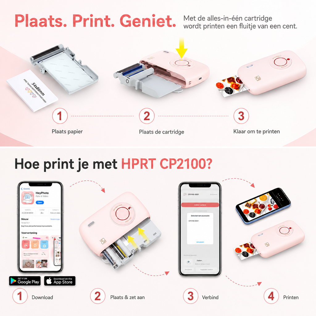 Handige mini fotoprinter, perfect voor DIY projecten, scrapbooking en het direct afdrukken van dierbare herinneringen.