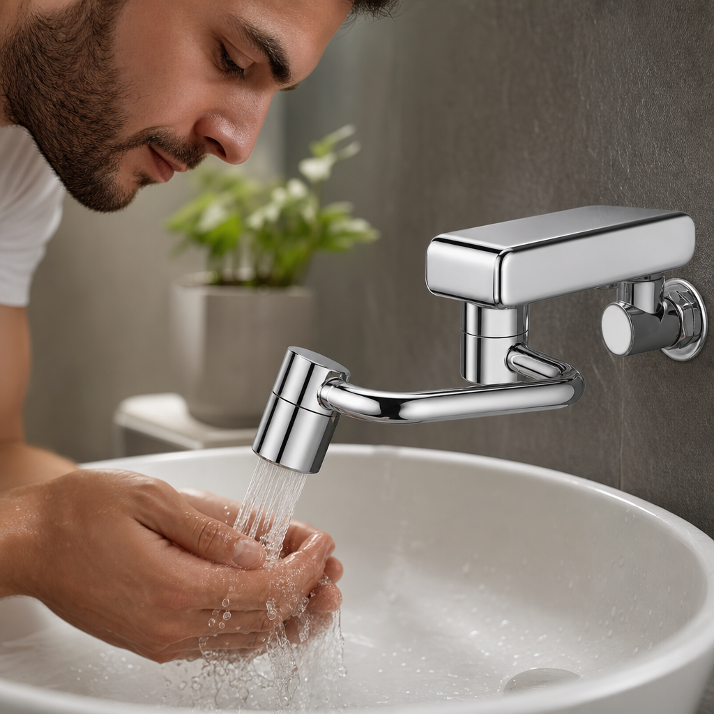 RVS kraanverlenger met dubbele spuitmodus, ideaal voor universeel gebruik in keuken en badkamer.