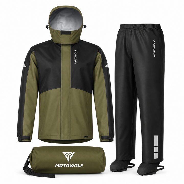 Compact opvouwbaar waterdicht regenpak. Ideaal als reiskleding voor onverwachte buien.