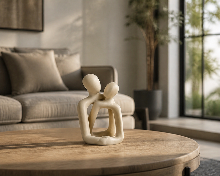 Elegant decoratief beeldje van een verliefd koppel. Voegt warmte en liefde toe aan elk interieur; een tijdloze sculptuur.