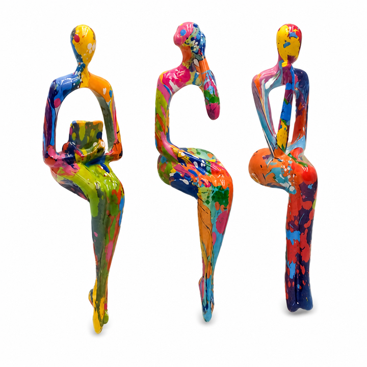 Kleurrijke abstracte beeldjes set, moderne woondecoratie. Decoratieve figuren voor eigentijds interieur.