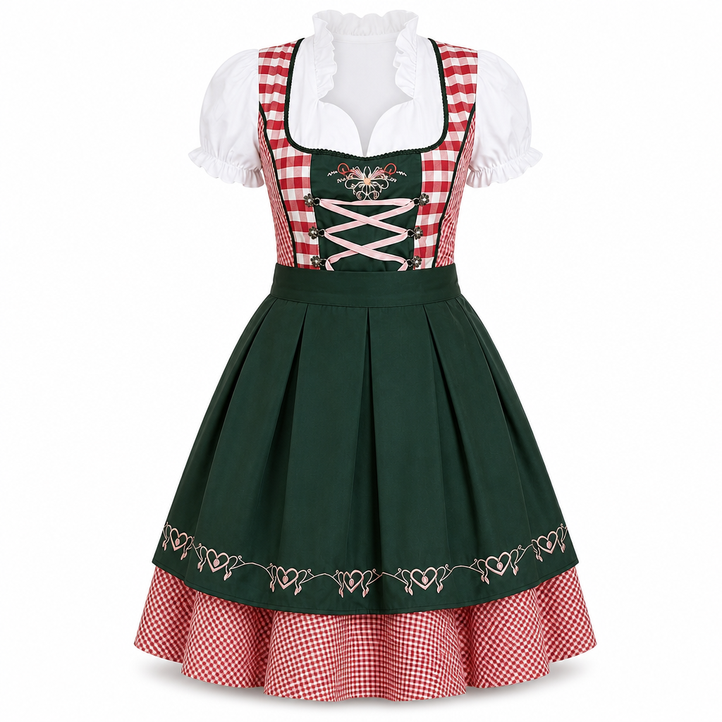 Dames Oktoberfest jurk, traditioneel Beiers geruit design, perfect voor feestkleding en festivals.