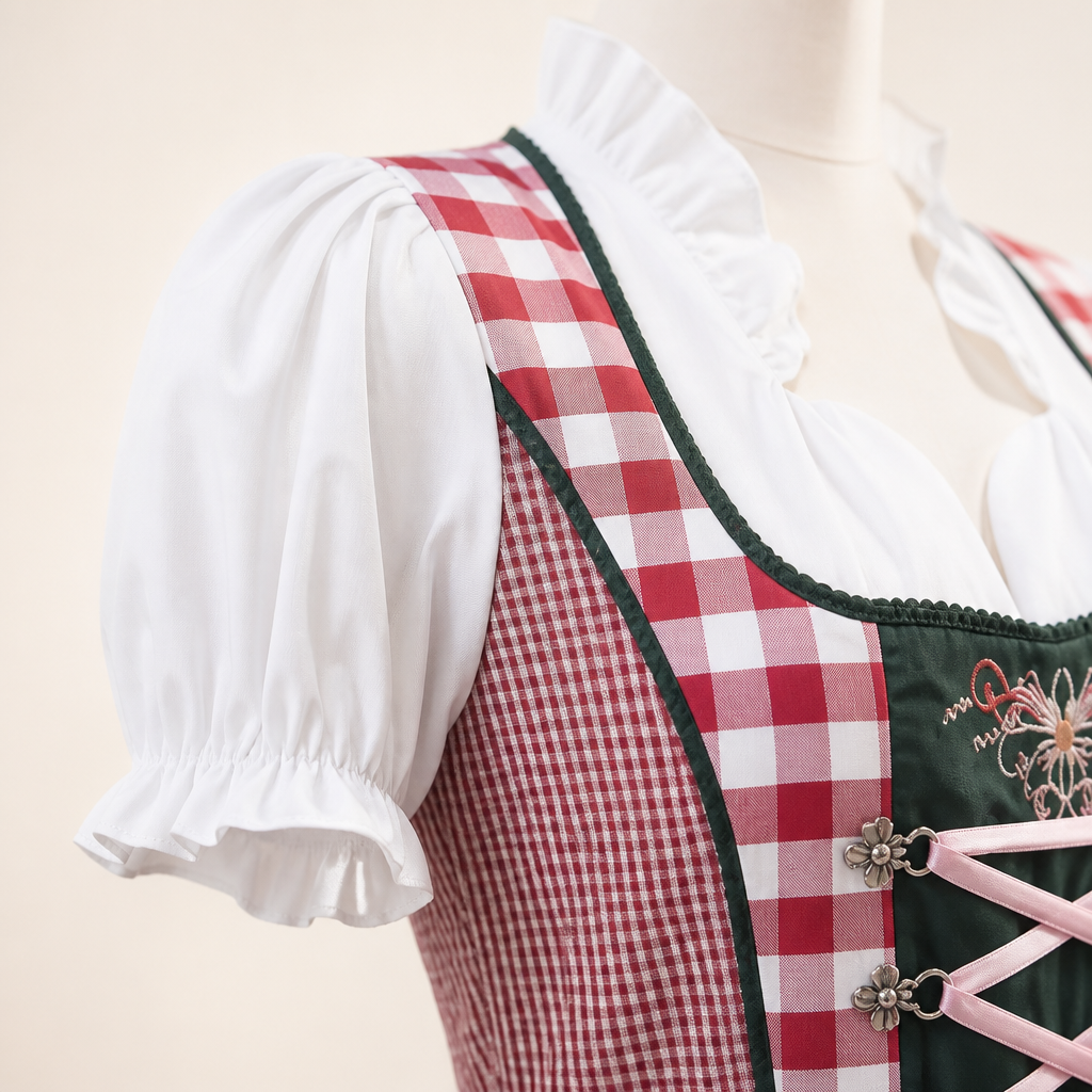 Beierse dirndl jurk voor dames, geruit design, authentiek oktoberfest kostuum, feestelijk.