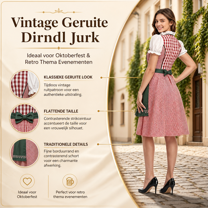 Dames carnaval kostuum: geruite Oktoberfest jurk met strik, authentieke Beierse feestoutfit.