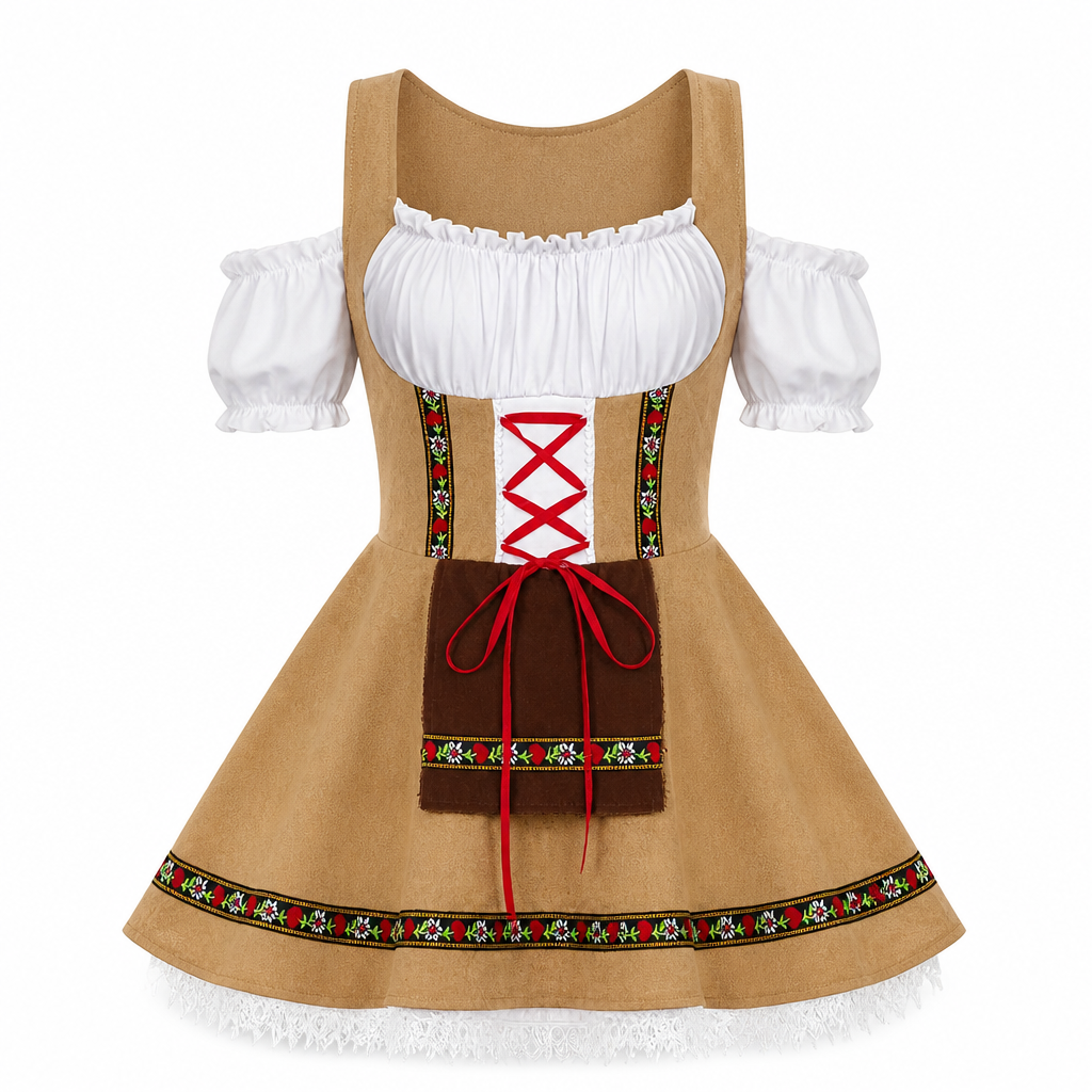 Dames traditionele Oktoberfest bierjurk in Beierse stijl, ideaal voor themafeesten en carnaval.