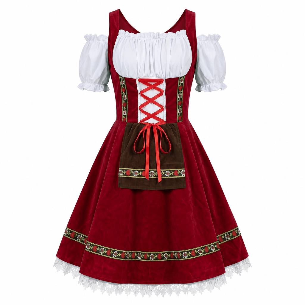 Traditionele Beierse dames dirndl jurk voor Oktoberfest, compleet met schort. Perfecte bierfeest outfit.