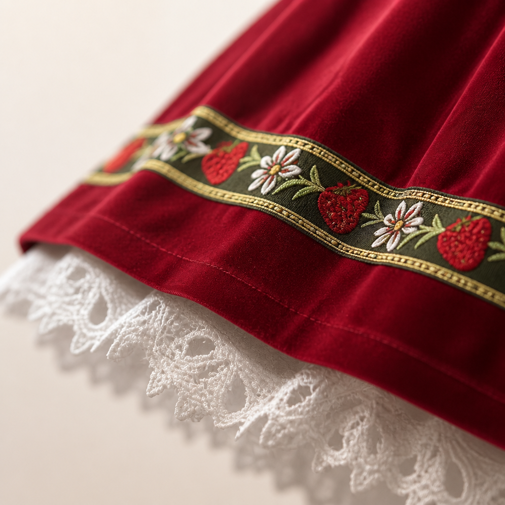 Volledige traditionele dames dirndl Oktoberfest jurk met wit blouseje en decoratief schort, klaar voor elk festival.