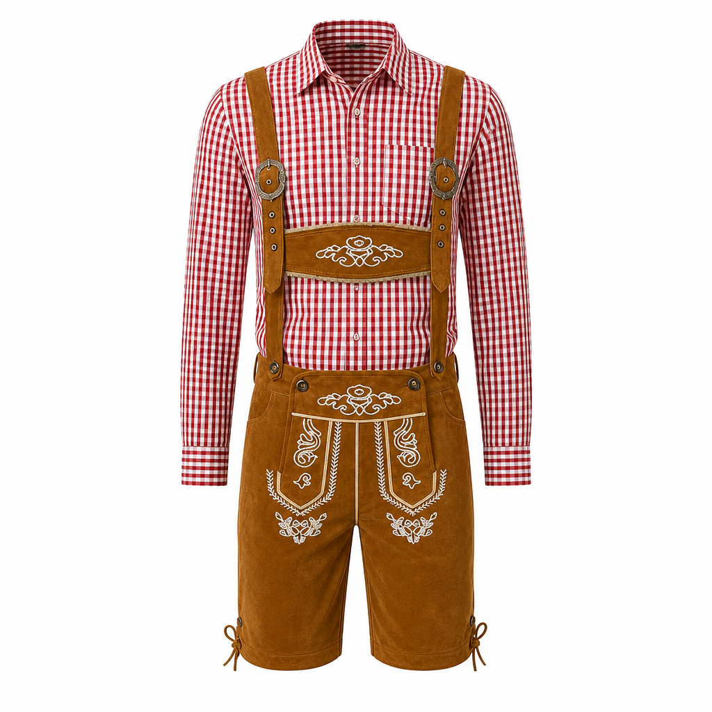 Heren Oktoberfest overall, traditioneel geborduurd voor bierfeesten en themafeesten. Comfortabele Beierse feestkleding.