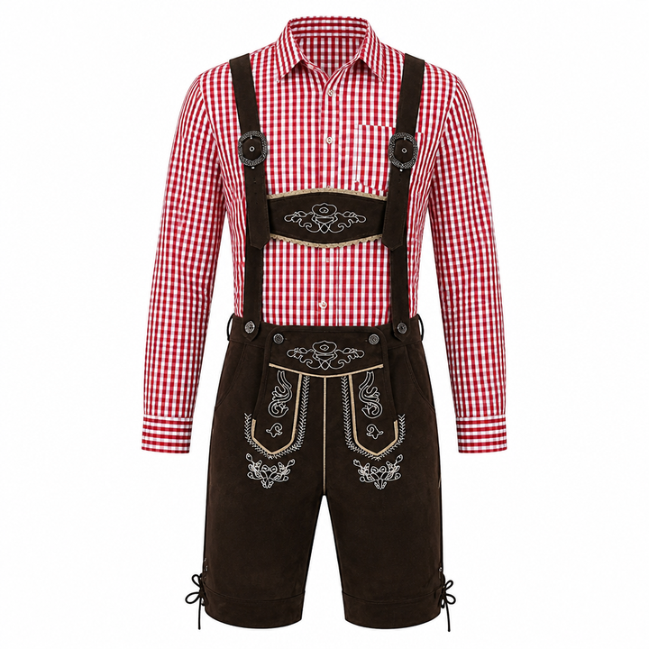 Hoogwaardige heren Oktoberfest overall, traditioneel geborduurd en comfortabel. Perfecte Beierse outfit voor feesten.