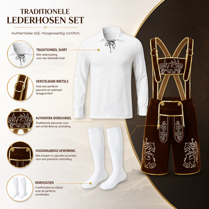 Stijlvol heren Oktoberfest outfit, perfect voor carnaval en bierfeesten, creëert een feestelijke sfeer.