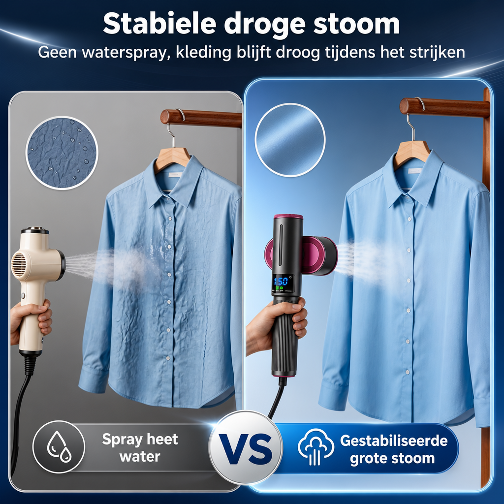 Krachtige draagbare ministomer voor snelle kledingverzorging. Zorgt moeiteloos voor kreukvrije kleding.