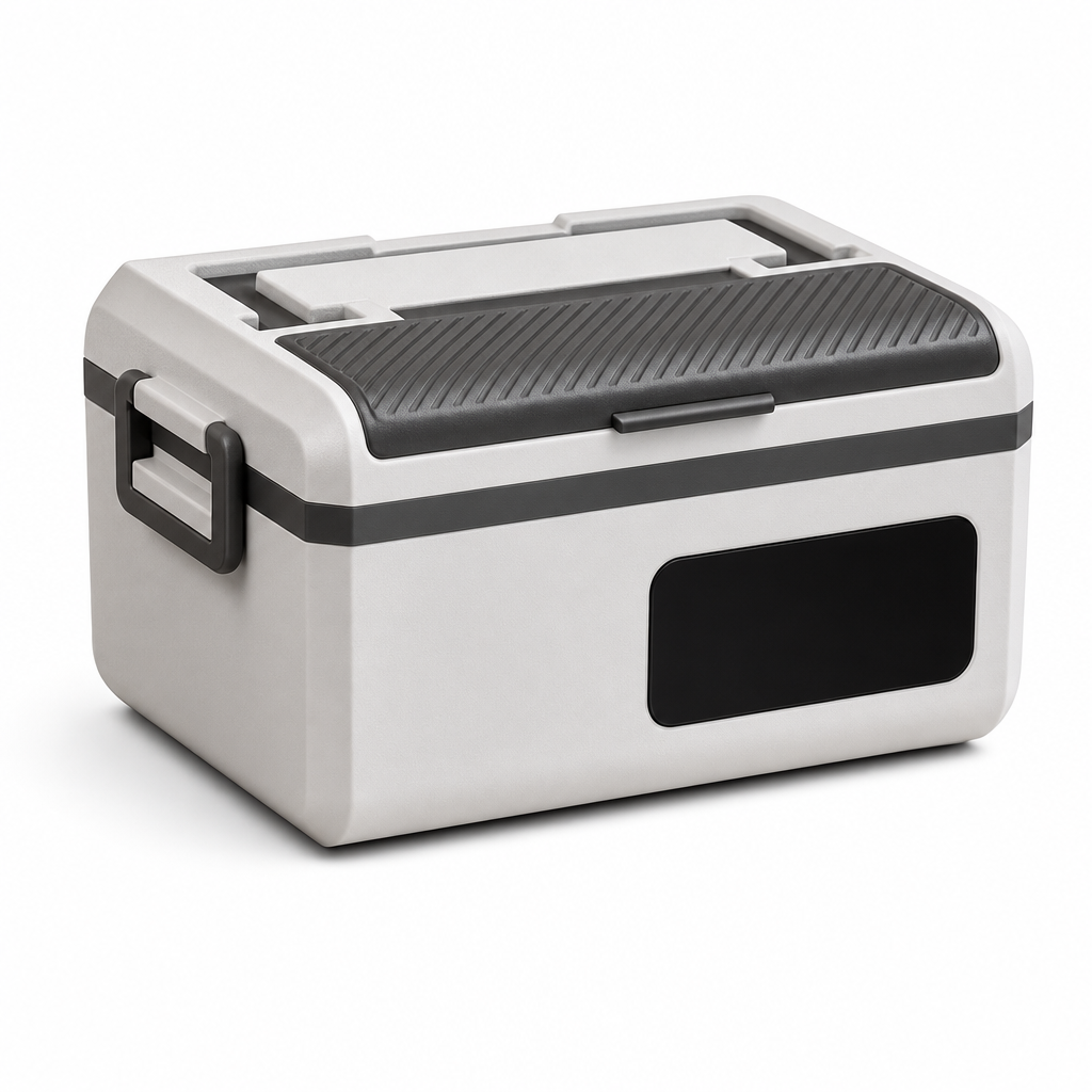 Compacte zelfverwarmende lunchbox met draadloze functie. Jouw warme maaltijd overal, of je nu reist of werkt.