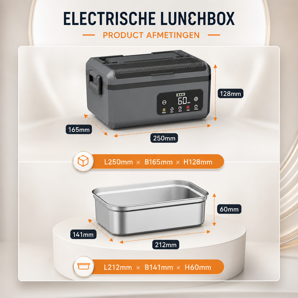 Draagbare elektrische bento lunchbox, oplaadbaar en zelfverwarmend. Geniet van een warme maaltijd op kantoor.
