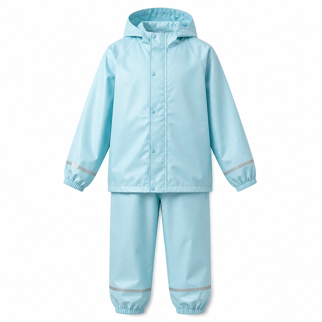 Opvouwbaar, lichtgewicht kinder regenpak, gemakkelijk mee te nemen voor onverwachte regenbuien. Erg comfortabel.