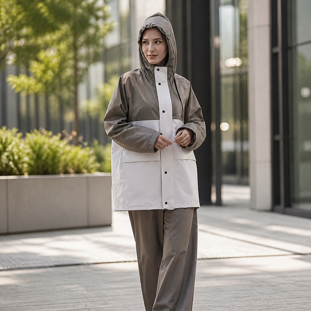 Waterdichte regenbroek voor heren en dames, onderdeel van tweedelig regenpak, perfect voor wandelen.