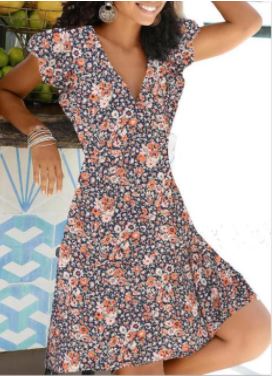 Stijlvolle dames zomerjurk met bloemenprint, V-hals en korte mouwen, perfect voor elke gelegenheid.