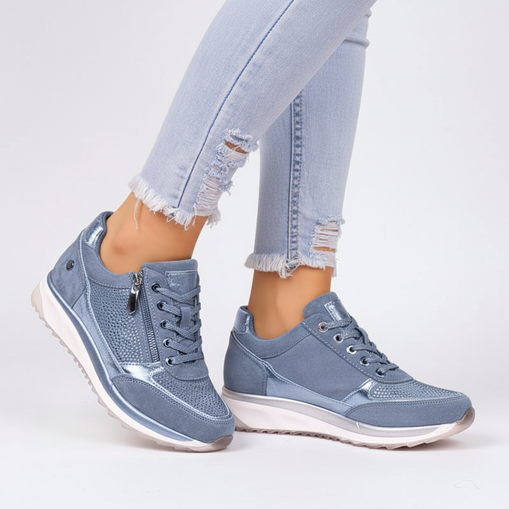 Grijze dames vetersneakers, orthopedisch, voor een comfortabele pasvorm en dagelijkse stijl.