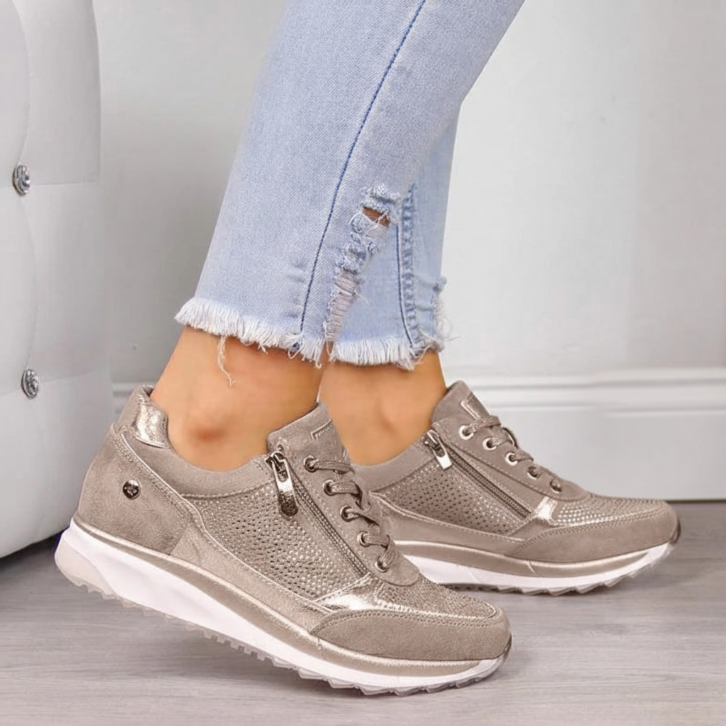 Groene orthopedische mode sneakers voor dames, combineren stijl met ultiem comfort.