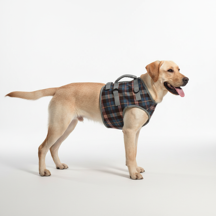 Stevig orthopedisch harnas voor honden, biedt essentiële ondersteuning aan achter- of voorpoten voor herstel.