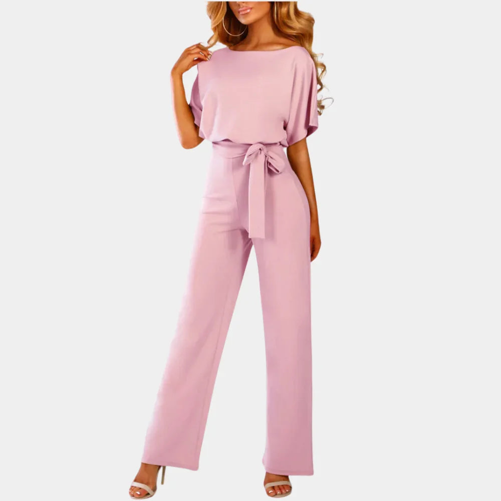 Elegante dames zomer jumpsuit met wijde pijpen en strikceintuur, geschikt voor zowel feestjes als dagelijks gebruik.