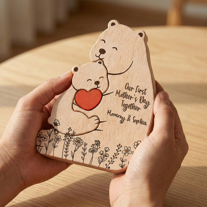 Betekenisvolle gepersonaliseerde houten puzzel, stukken vormen een familie, prachtig cadeau en herinnering.