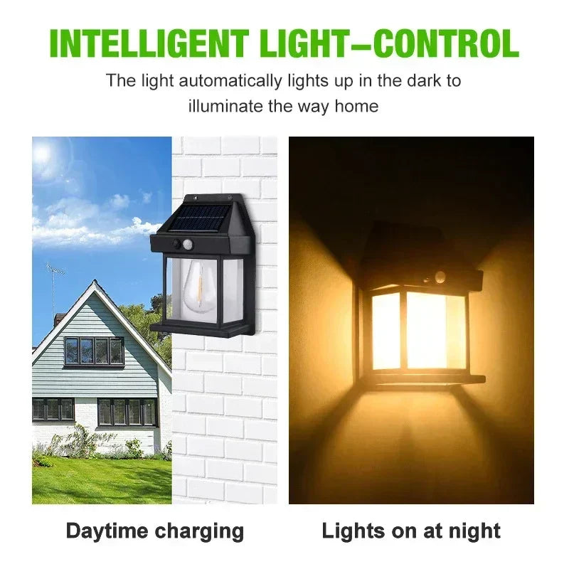 Compacte Solaris wandlamp, duurzame buitenverlichting met zonne-energie; weerbestendige buitenlamp voor de tuin.