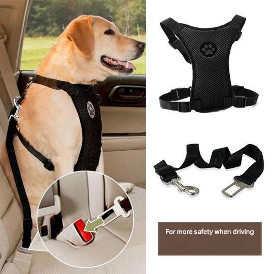 Details van verstelbaar PawSafe borsttuig voor honden. Ademende mesh stof en duurzame autogordelbevestiging.