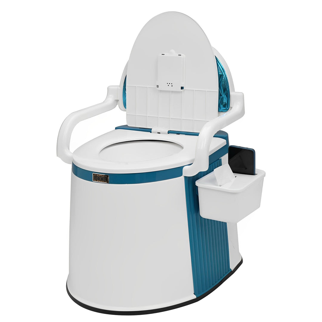 Comfortabel draagbaar toilet met stabiele rugleuning, perfect voor ouderen, thuiszorg en volwassenen.