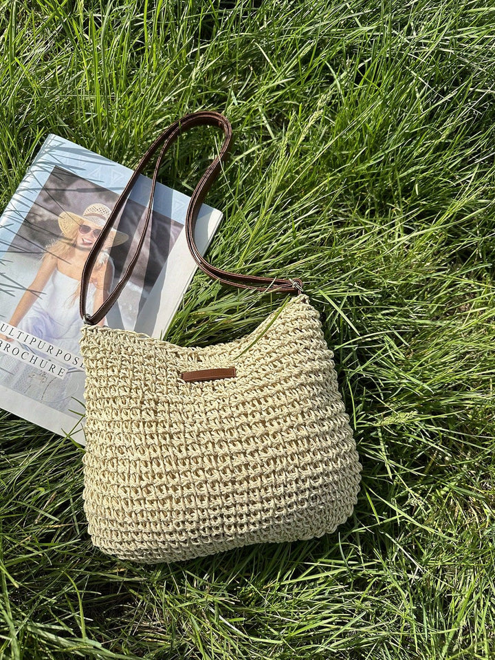 Trendy crossbody tas voor dames, boheemse handgemaakte stijl in khaki-beige, veelzijdig en praktisch accessoire.
