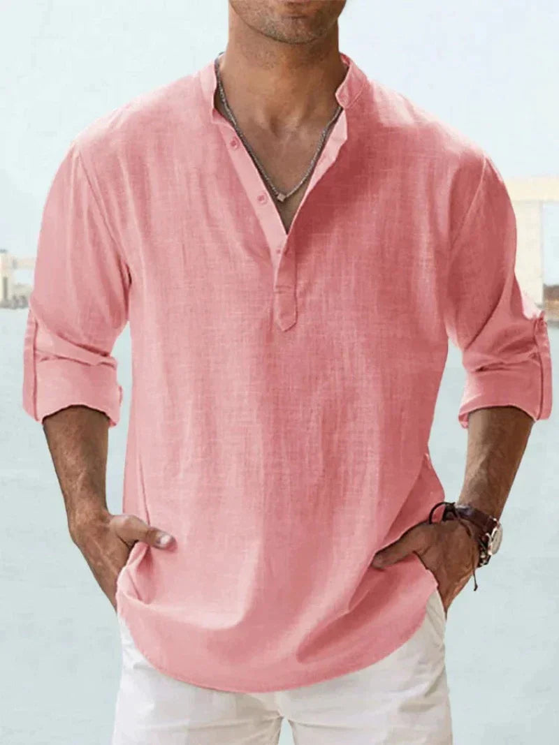 Lente/zomer heren longsleeve overhemd, comfortabel en met frisse pasvorm. Modieus en casual draagbaar.