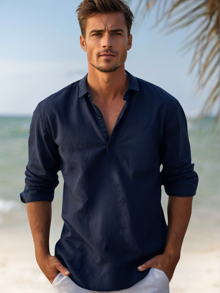 Comfortabel heren longsleeve overhemd, zacht materiaal perfect voor dagelijks gebruik in de lente/zomer.