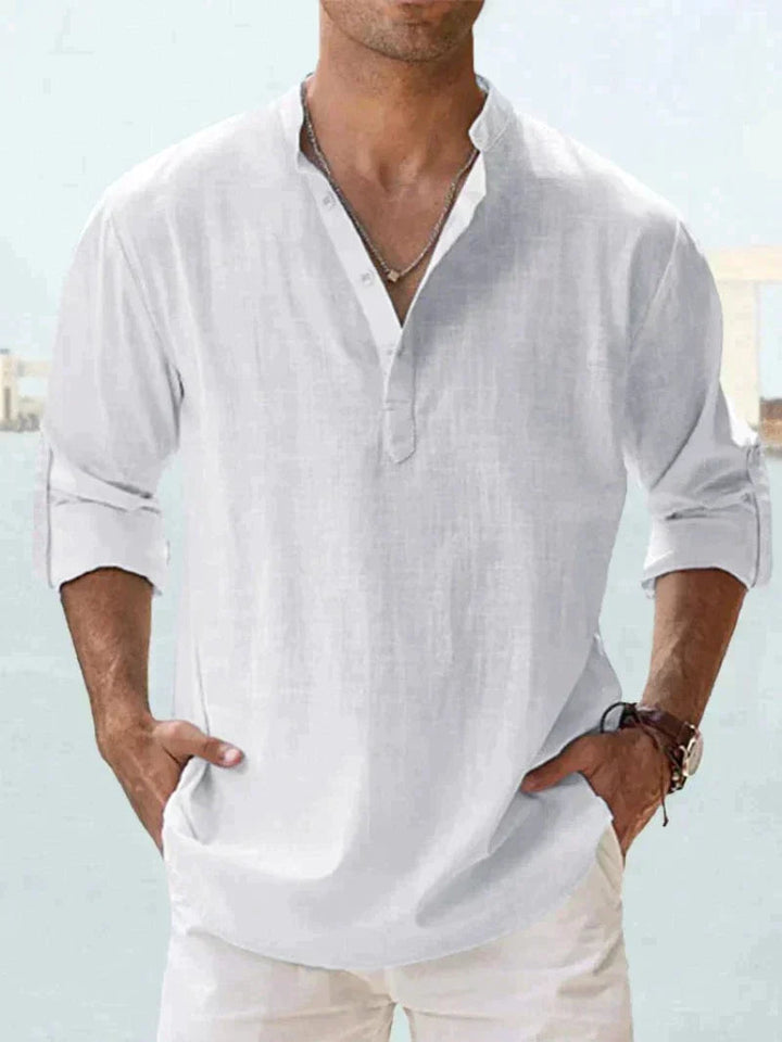 Zacht comfortabel heren longsleeve overhemd, ademende stof. Perfect voor een frisse lente- of zomerdag.