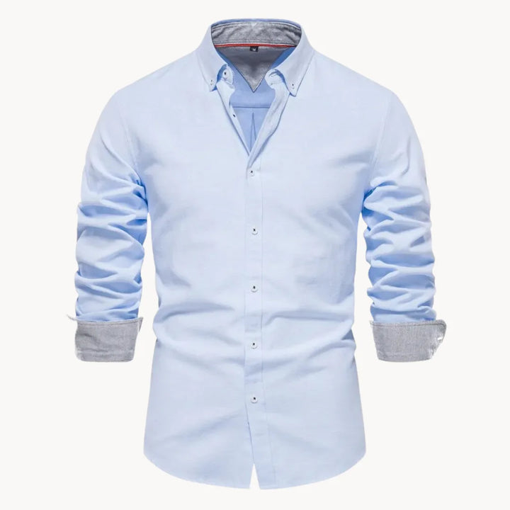 Modern heren button-down overhemd, lange mouwen, comfortabele zakelijke en casual kleding.