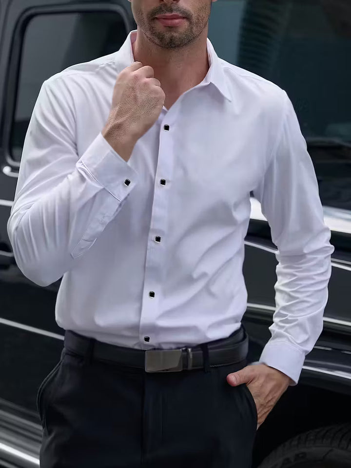 Stijlvol slim fit heren overhemd met geometrisch patroon, perfect voor zowel casual als zakelijke gelegenheden.