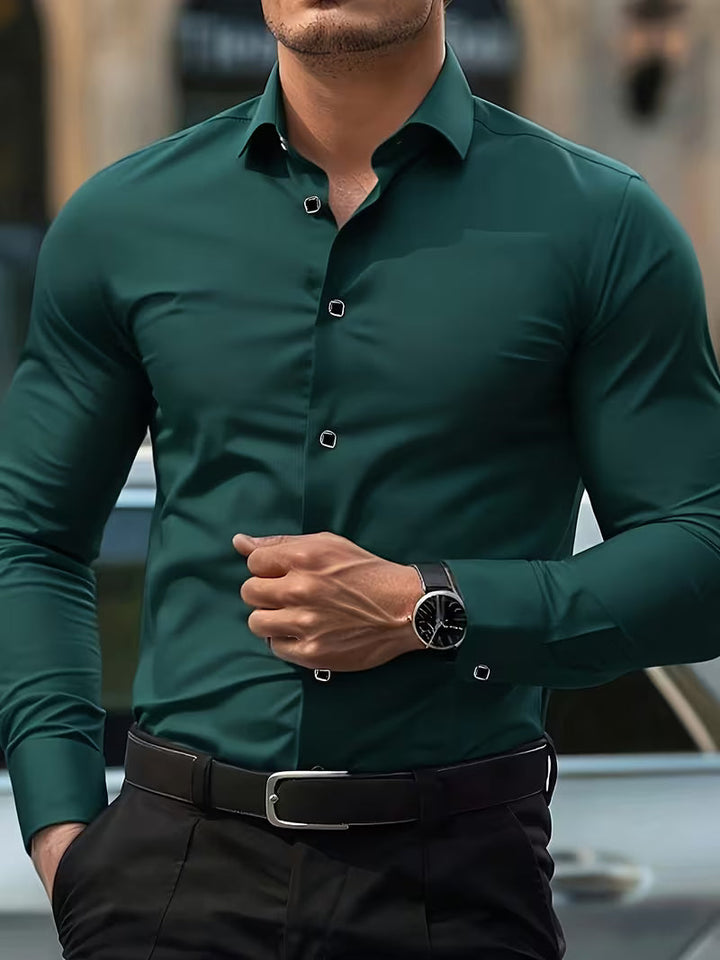 Semi-formeel heren overhemd, slim fit, met geometrisch patroon; ideaal voor kantoor en daarna.