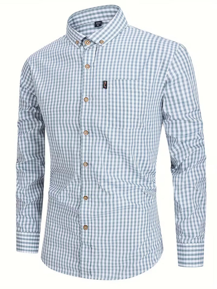 Heren geruit overhemd met lange mouwen en borstzak, slim fit. Perfect voor lente/zomer casual look.