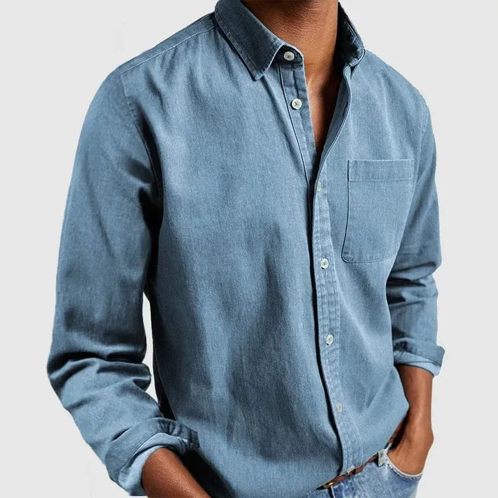 Business casual heren linnen overhemd met lange mouwen en borstzak, perfect voor werk en vrije tijd.