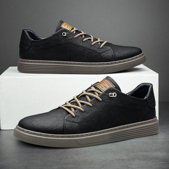 Stijlvolle bruine Oxford leren heren sneakers Ethan, ideaal voor casual & semi-formele outfits.