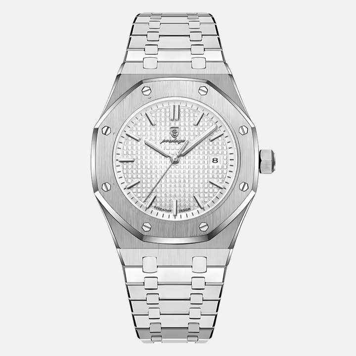 Elegant roestvrij stalen herenhorloge om de pols, perfecte klassieke accessoire voor elke man. Waterbestendig.