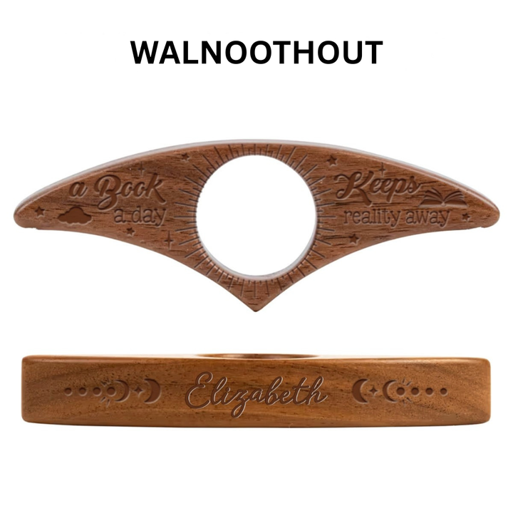 Handsfree houten boekenhouder van beukenhout, biedt maximaal leescomfort. Gepersonaliseerd met naam.